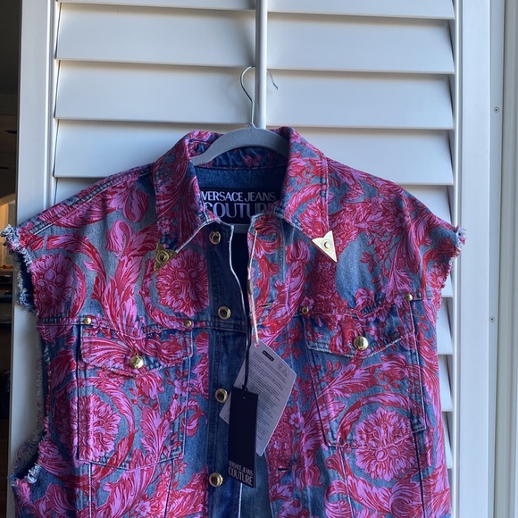 Versace Jeans Couture Pink Baroque Denim Vest - Picture 7 of 12
